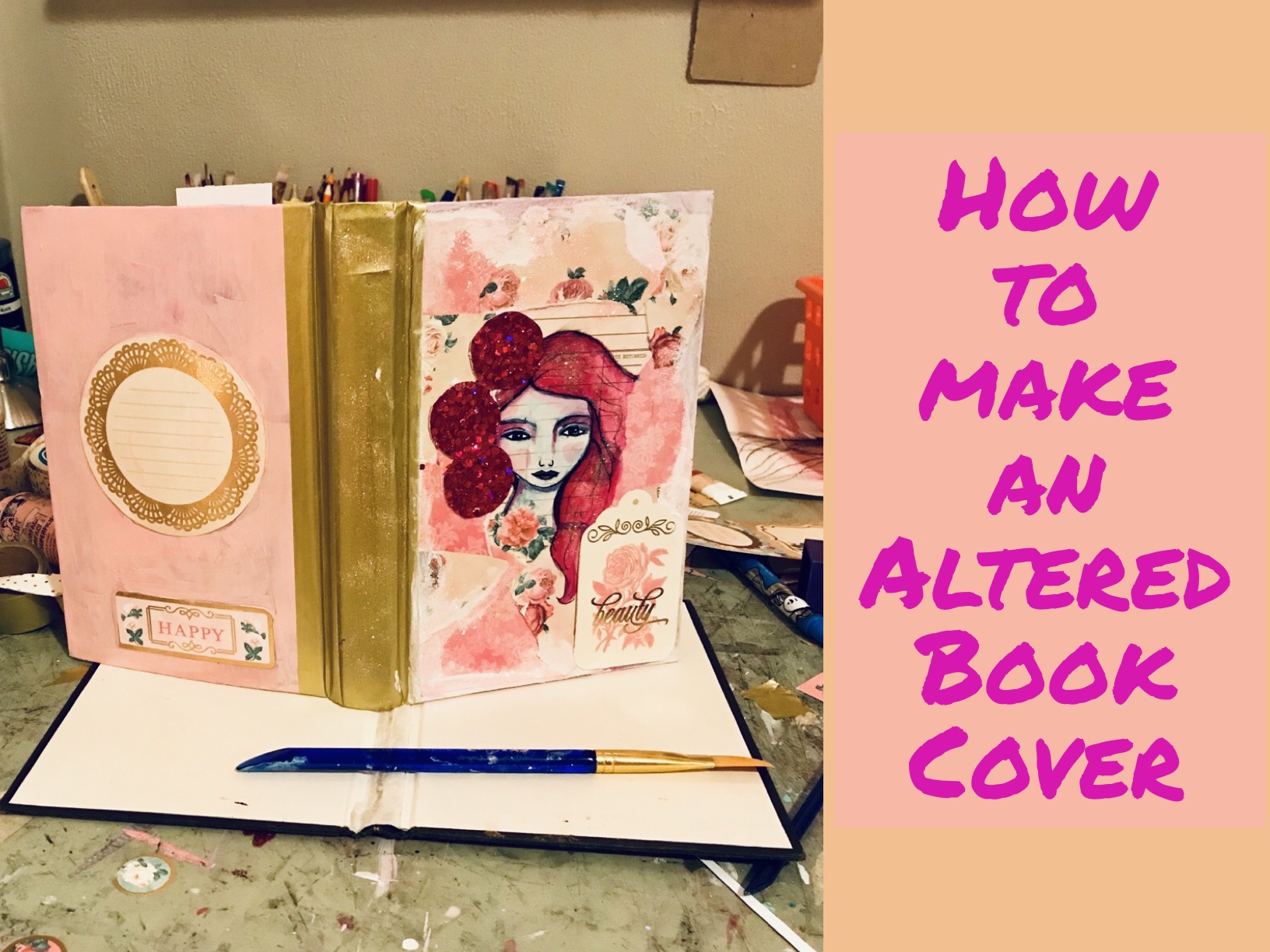 Mixed Media Altered Book Cover Pink Spark Studio