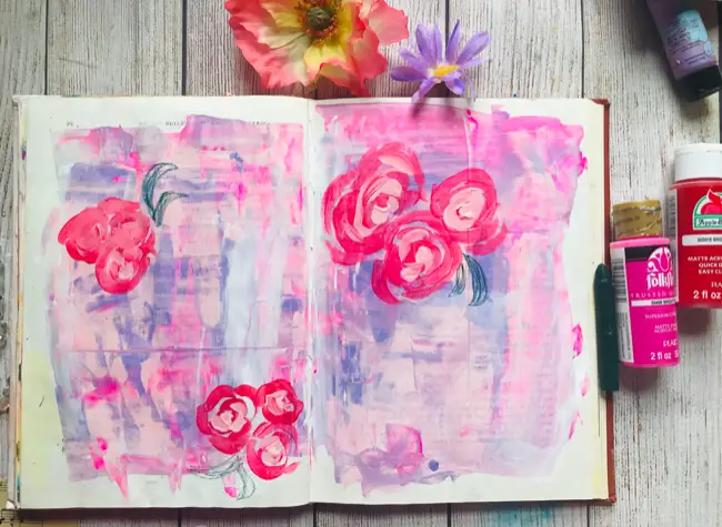 Acrylic flowers art journal page