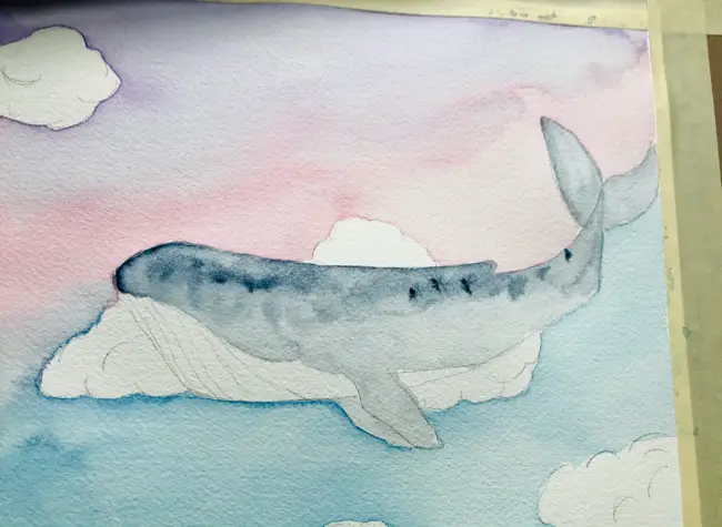 Watercolor sky whale painting indigo 