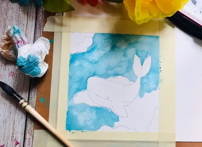 Watercolor Whale Tutorial Blue Wash