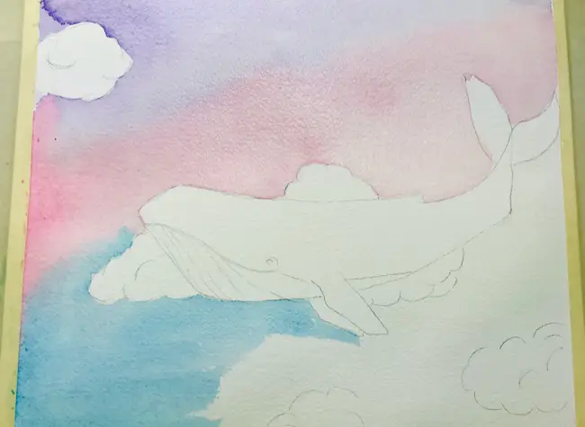 Watercolor sky whale blended layers