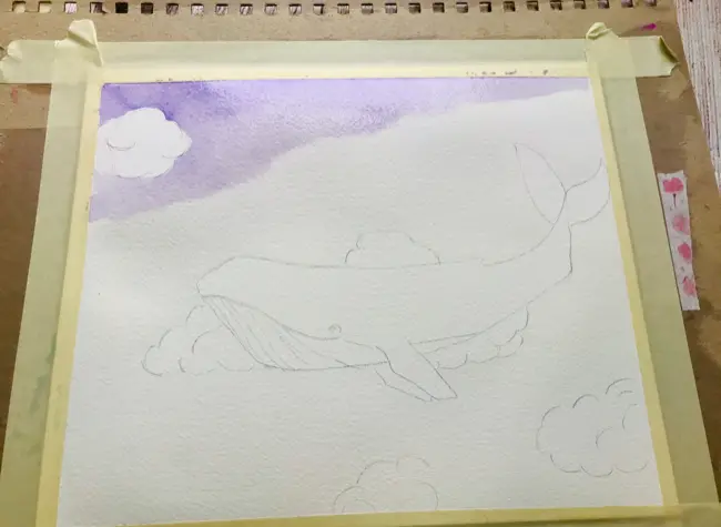 Watercolor sky whale layer