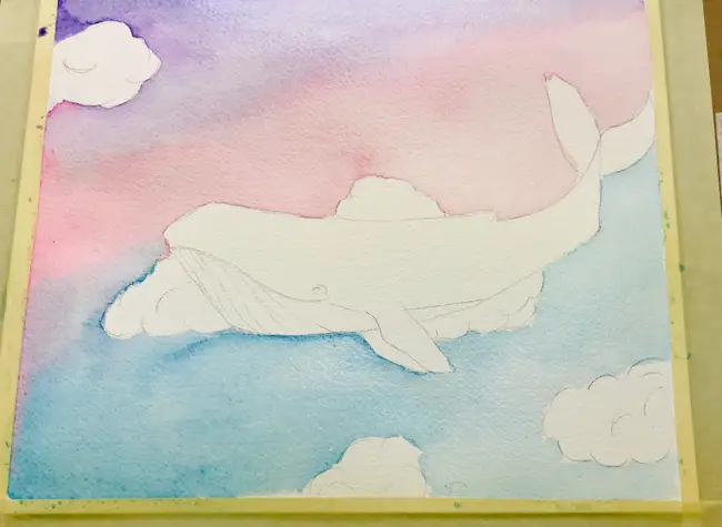 Watercolor whale painting 