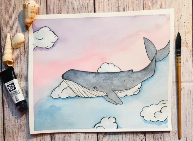 Watercolor whale shimmer paint