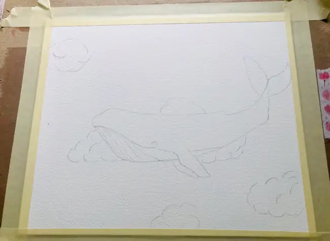 Watercolor whale outline