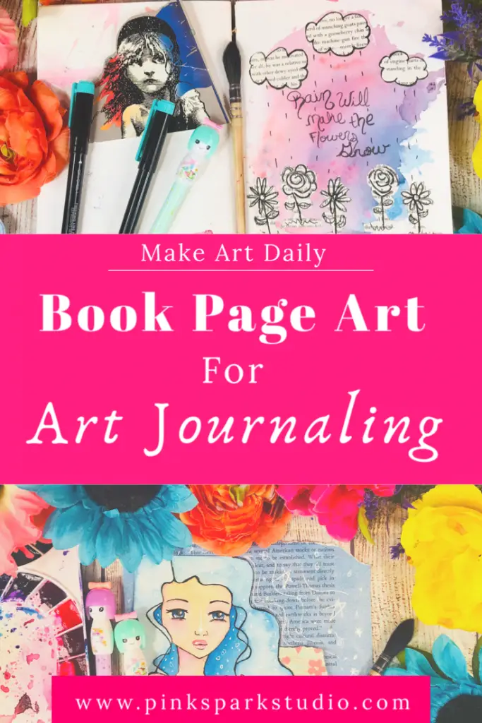 Book Page Art for Art Journaling and Bonus Ideas - Pink Spark Studio