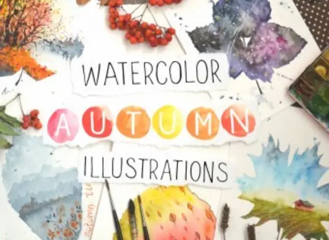 Autumn watercolor art class paintings